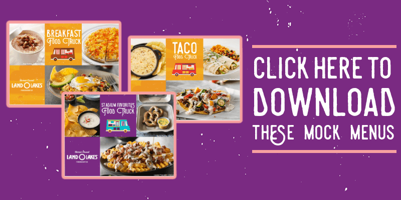 Download Today Banner: clicking this banner will download a PDF version of each of the Food Truck Menu Inspiration Images featured in this article - Taco Food Truck, Breakfast Food Truck and Stadium Favorites Food Truck
