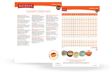 Kozy Shack<sup>&reg;</sup> Product Nutrition Sheet