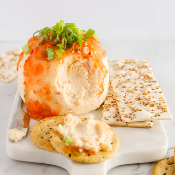 White Cheddar Cheese Ball with Sweet Chile Sauce