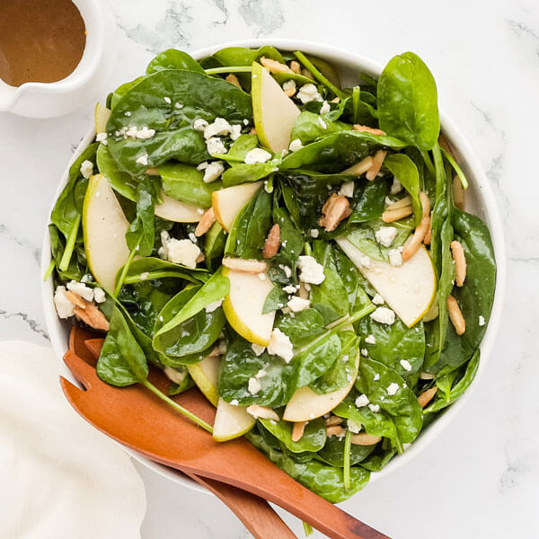 Spinach, Pear and Caramelized Almond Salad