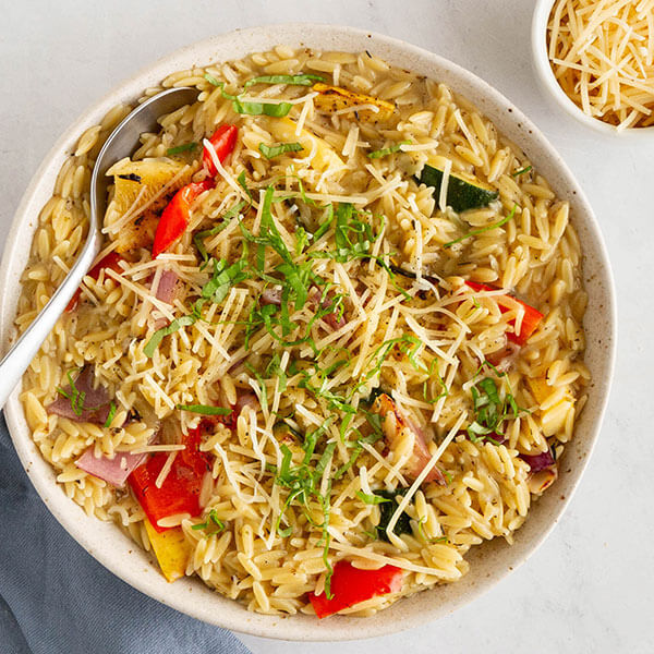 Creamy Orzo with Grilled Vegetables
