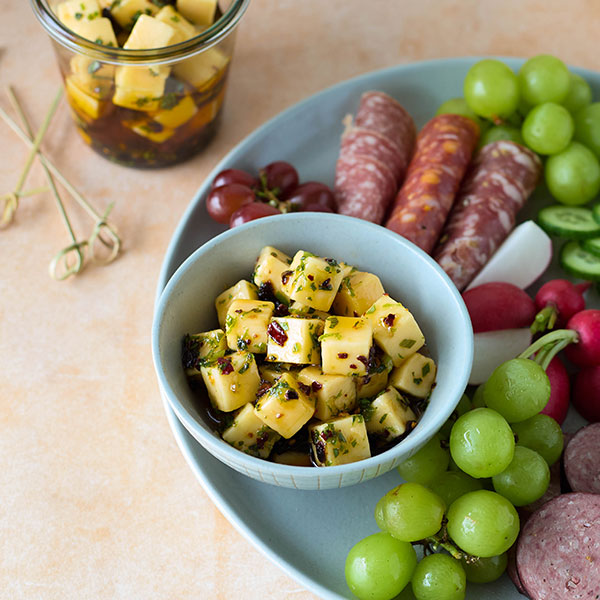 Chili Crisp-Honey Marinated Cheese