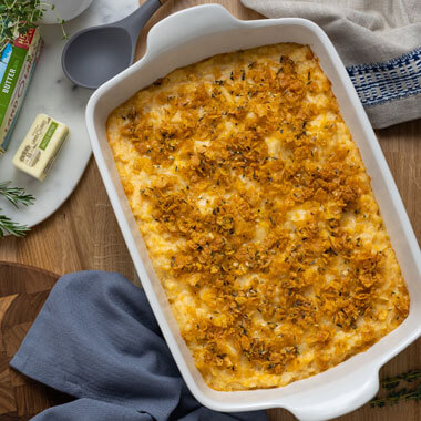 Cheesy Potatoes with Herbed Corn Flakes