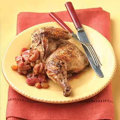 Indian-Spiced Game Hens with Rhubarb Chutney