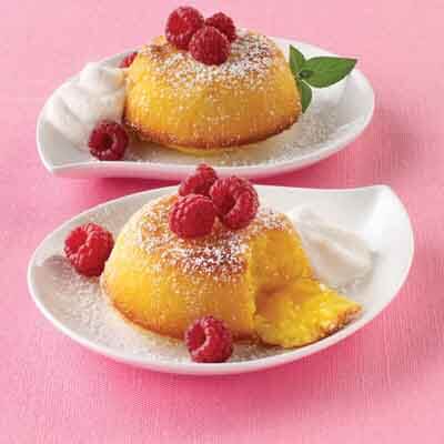 Lemon Molten Cake with Raspberries