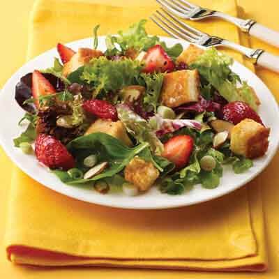 Strawberry Basil Salad with Sweet Croutons