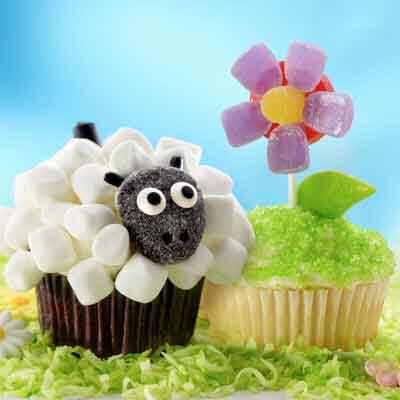 Lamb & Flower Orange Cupcakes