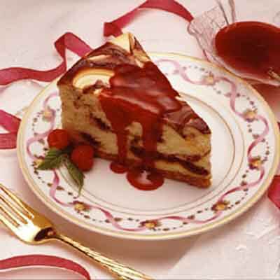 Double Chocolate Cheesecake with Raspberry Sauce