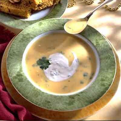 Yellow Squash Soup with Cilantro Sour Cream