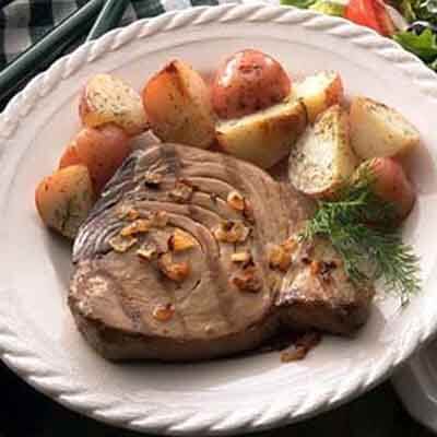 Grilled Tuna Steaks with Onion Dill Butter