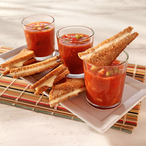 Gazpacho Shooters with Mini Grilled Cheese Sandwiches