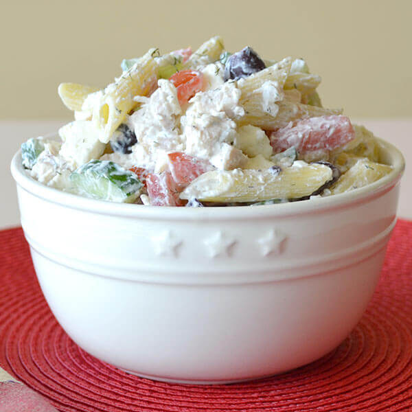 Creamy Greek Chicken Pasta Salad