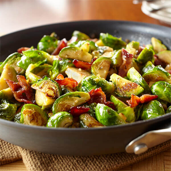 Garlic Brussels Sprouts with Candied Bacon