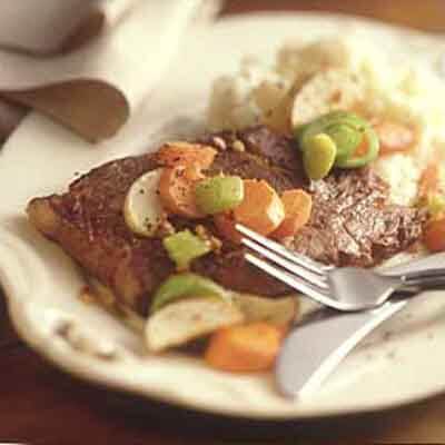 Garlic Pepper Steak with Root Vegetables