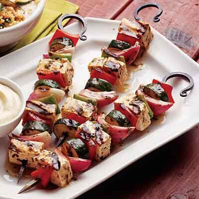 Tofu Vegetable Kabobs with Mustard Dipping Sauce