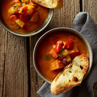 Roasted Vegetable Soup with Cheese Croutons