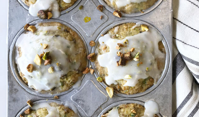 Pistachio Zucchini Muffins with Lemon Glaze