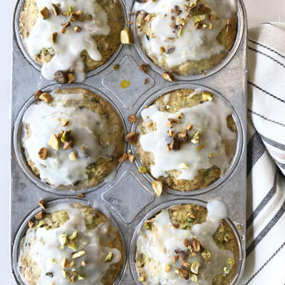 Pistachio Zucchini Muffins with Lemon Glaze