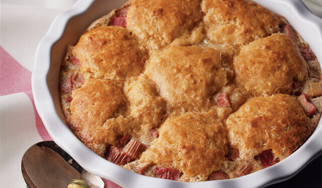 Spiced Rhubarb Custard Cobbler