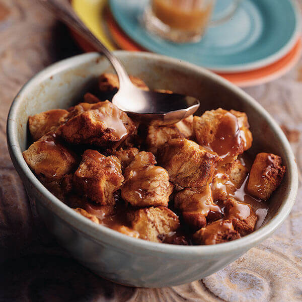 Cinnamon Raisin Bread Pudding with Maple Sauce