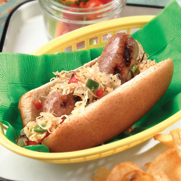 Brats with Spicy Sauerkraut