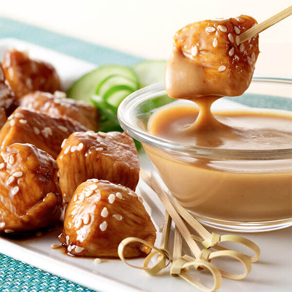 Teriyaki Chicken Bites with Peanut Sauce